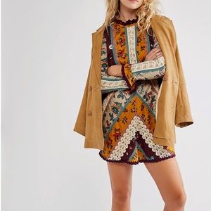 Free People Fall to Pieces Lace Mesh Pieced Patchwork Unique  Mini Dress 0